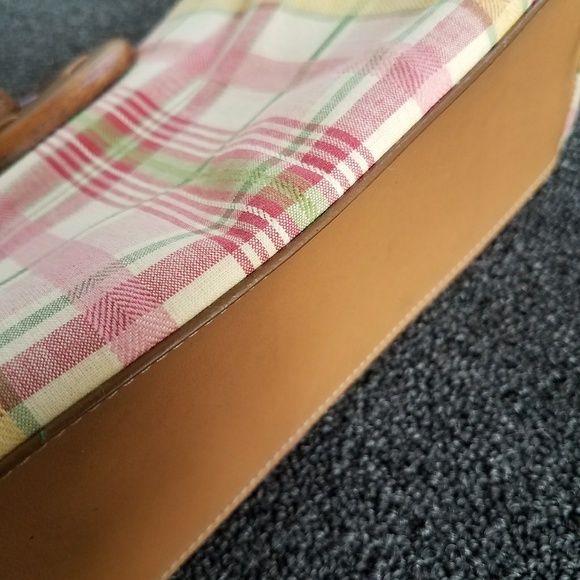 FREE PEOPLE / BASS Wood Preppy Madras Plaid Purse - Picture 3 of 7